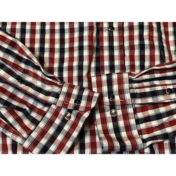 Cinch Men Button Up Shirt 2XL Red Plaid Pearl Snap Logo Long Sleeve - Picture 3 of 8
